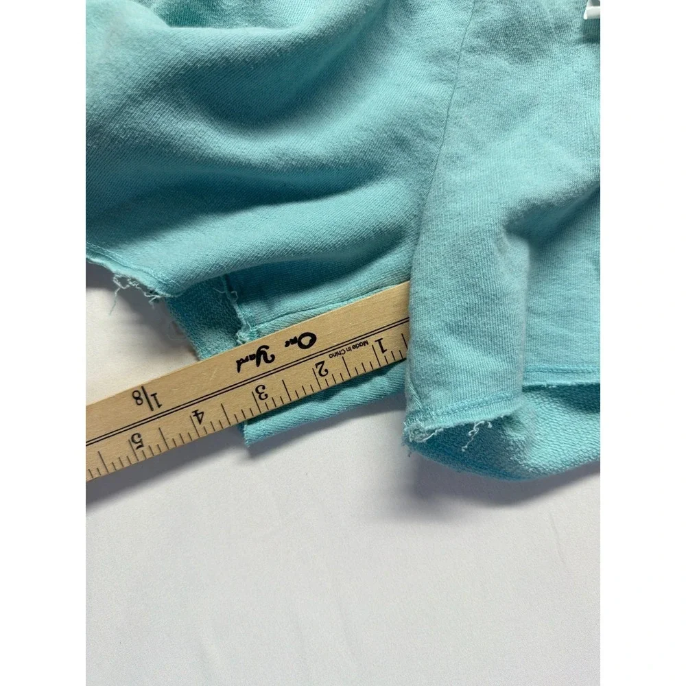 PINK Victoria's Secret Athletic Shorts Womens XS Aqua Blue‎ Graphic Logo Raw Hem